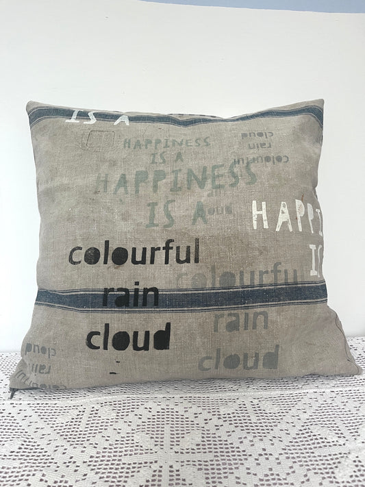 Leinenkissen „Raincloud“ · handbedrucktes Unikat