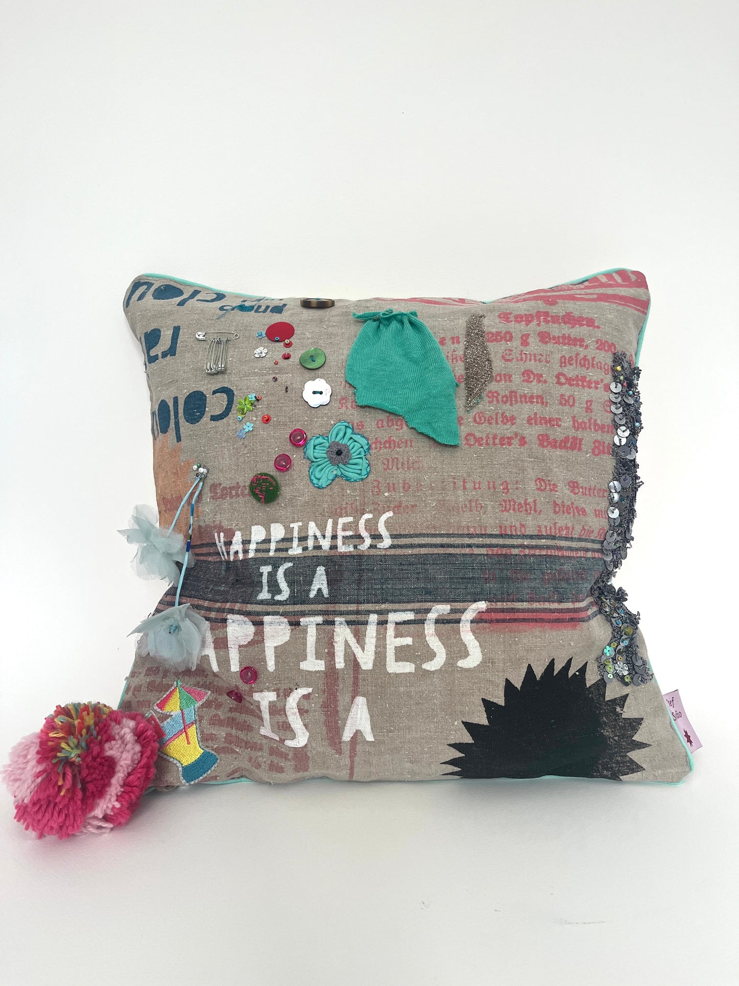 Leinenkissen „Happiness is the Color of a Raincloud“ · Keypiece · Unikat