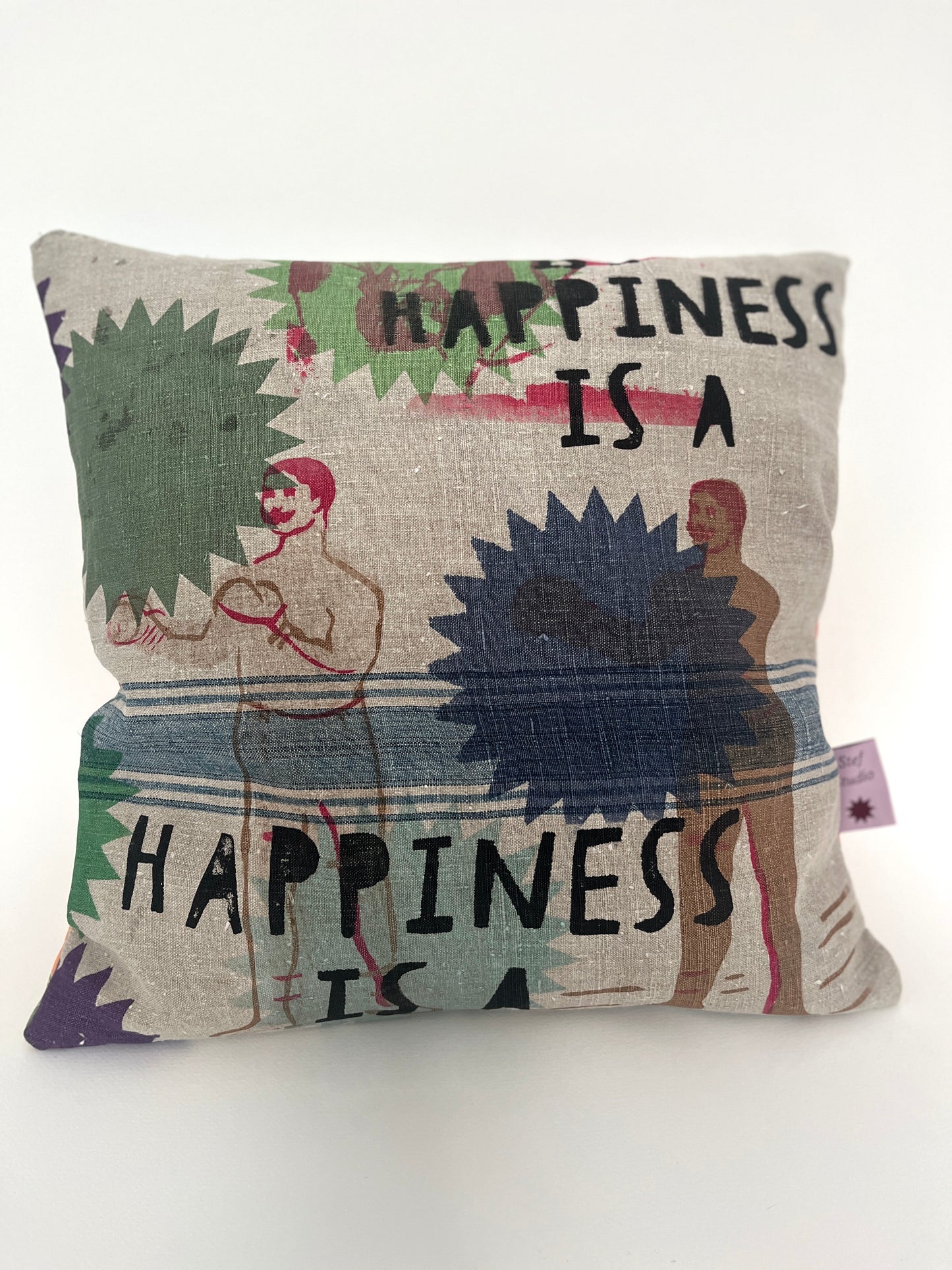 Leinenkissen „Webstreifen“ · Siebdruck · Unikat