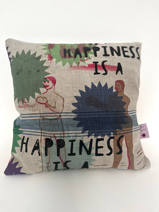 Leinenkissen „Webstreifen“ · Siebdruck · Unikat